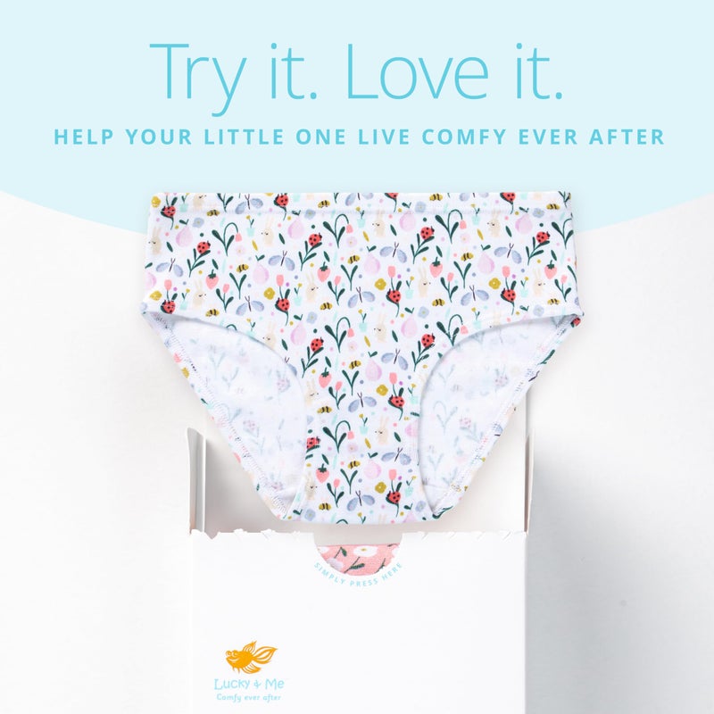 Lucky Me Lucky & Me Gracie Girls Briefs, 100% Organic Cotton Underwear, 7 Pack (US, Age, 6 Years, Bunny Bloom) - Image 5